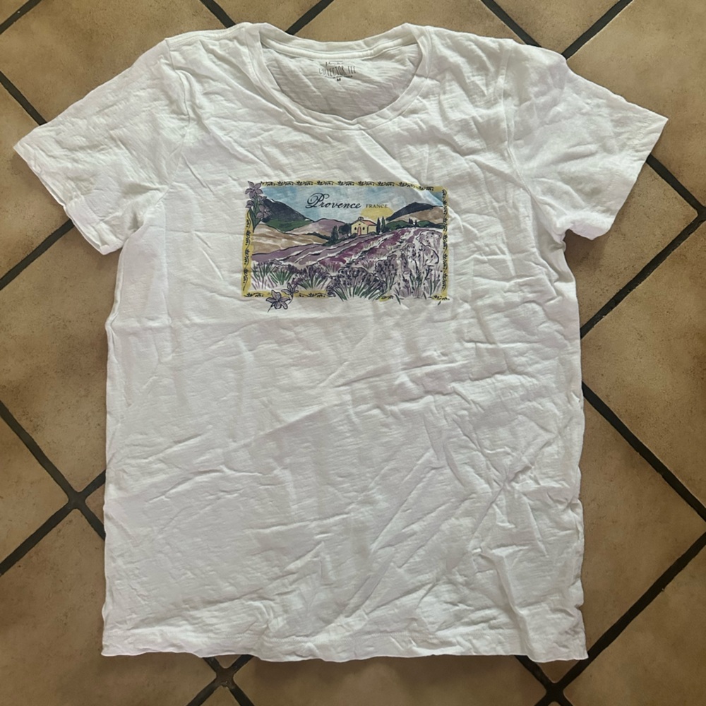 J. Crew Factory White Short Sleeve Tee with Lavender Field Graphic